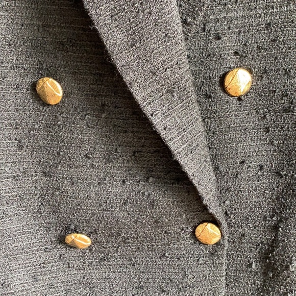Zara Textured Weave Tweed Blazer Jacket Black Gold Buttons Large L boucle - Picture 5 of 10